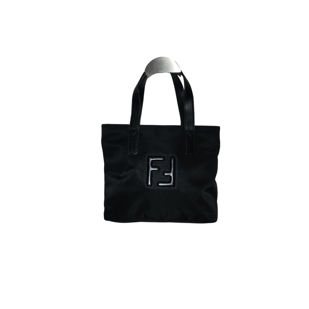 Fendi Roma Black Nylon Leather FF Logo Tote Bag Made in Italy Vintage